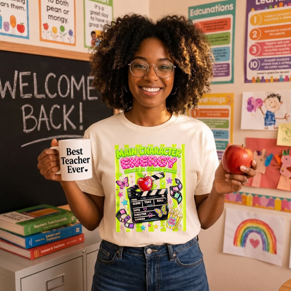 Cute Movie Theme Classic T-Shirt Main Character Energy Starts In Second Grade