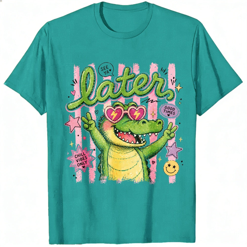 Cute Retro Style Classic T-Shirt See You Later Alligator With Heart Sunglasses And Good Vibes Only T