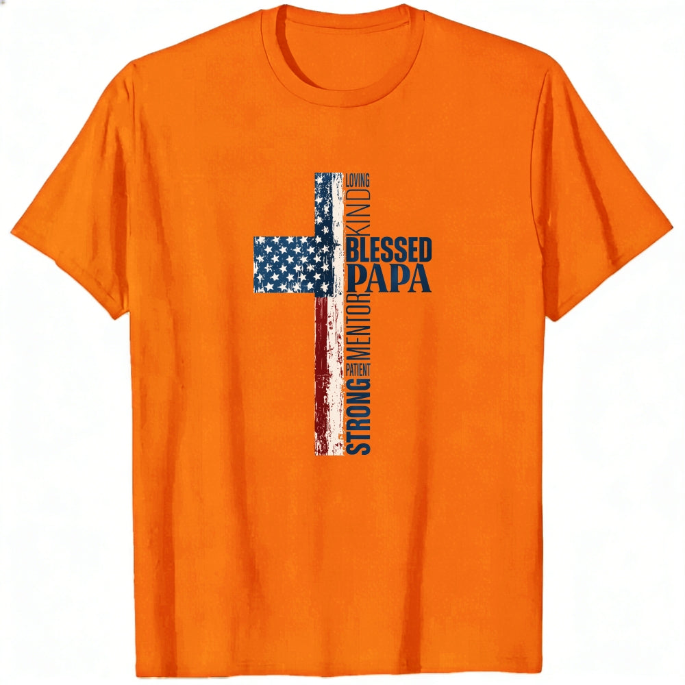 American Flag Cross Design Classic T-Shirt Blessed Papa Patriotic Christian Theme