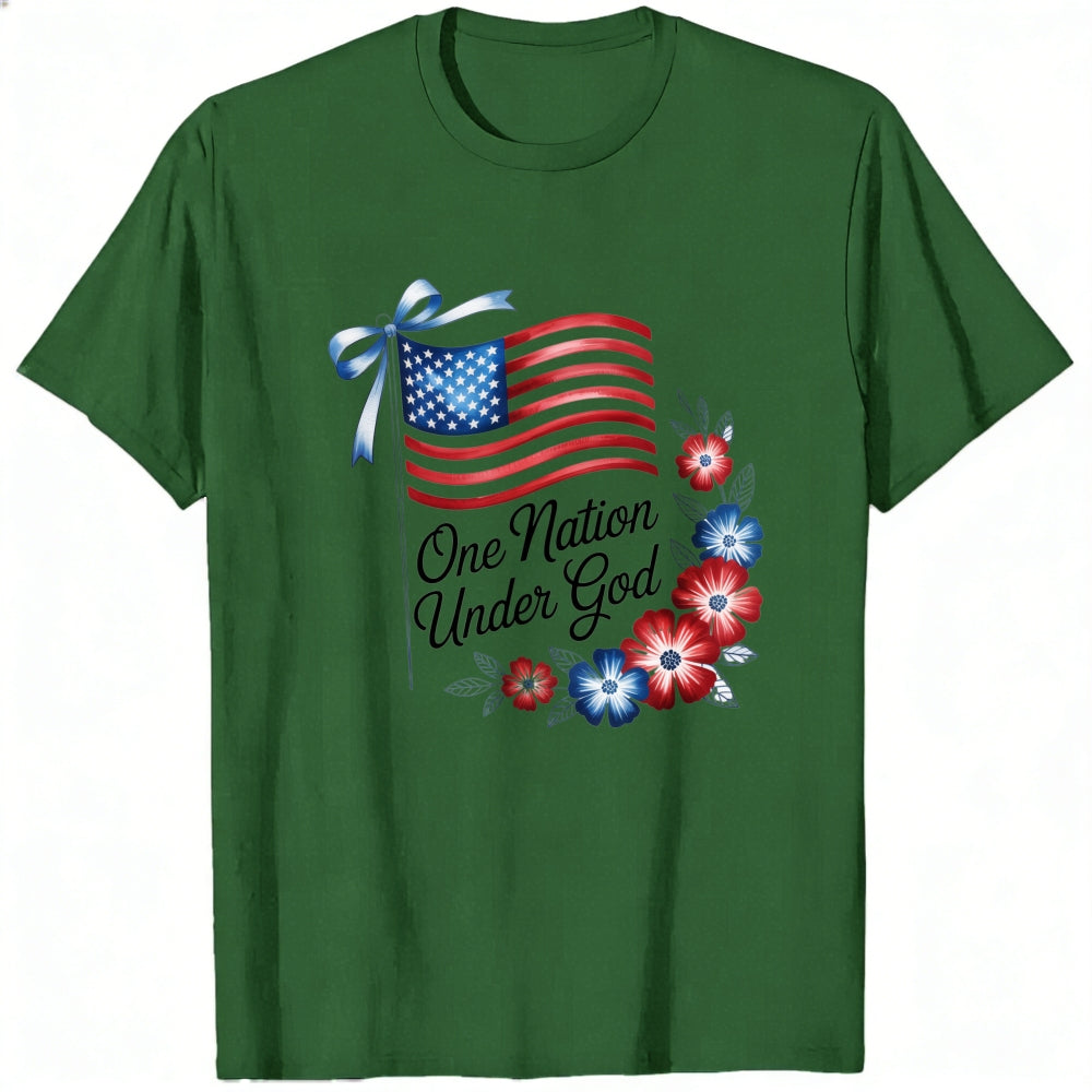 Patriotic American Flag And Flowers Classic T-Shirt One Nation Under God