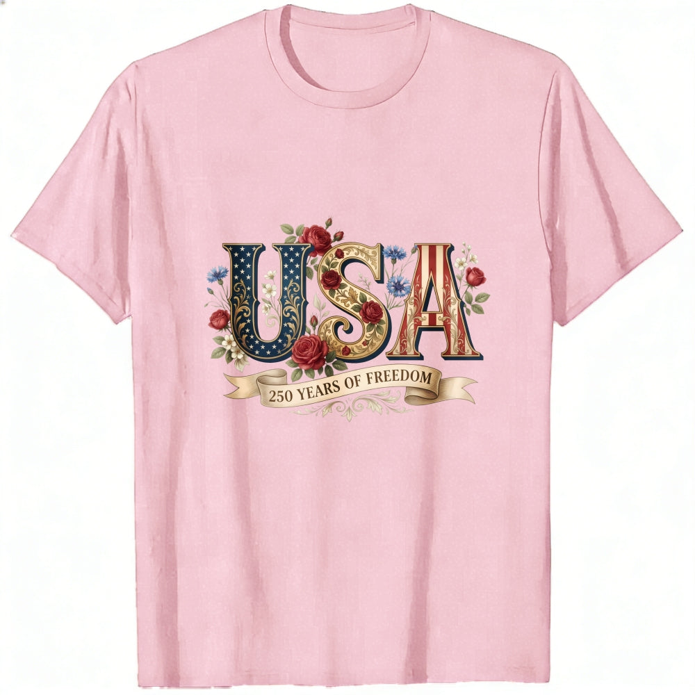 Patriotic Floral Usa 250 Years Of Freedom Classic T-Shirt