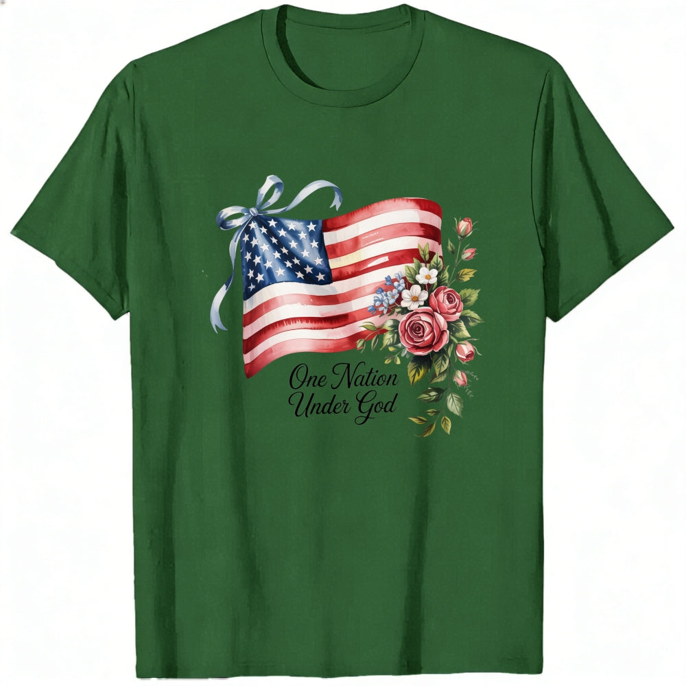 Patriotic American Flag Floral Design Classic T-Shirt One Nation Under God