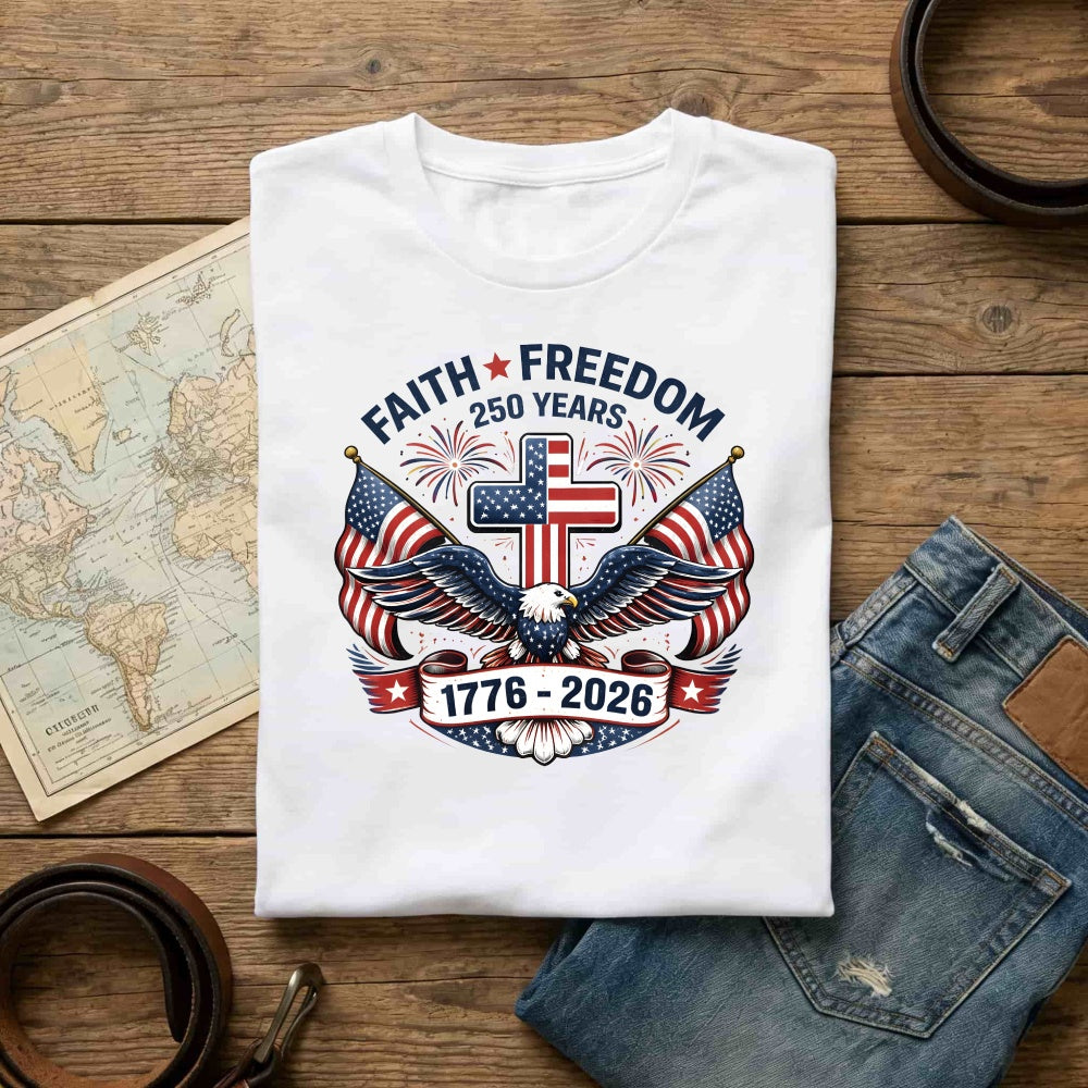 Patriotic Eagle And Flag Design Classic T-Shirt Faith Freedom 250 Years 1776 2026