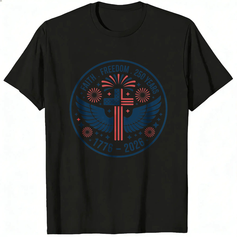 Patriotic American Eagle And Cross Classic T-Shirt Faith Freedom 250 Years 1776 2026