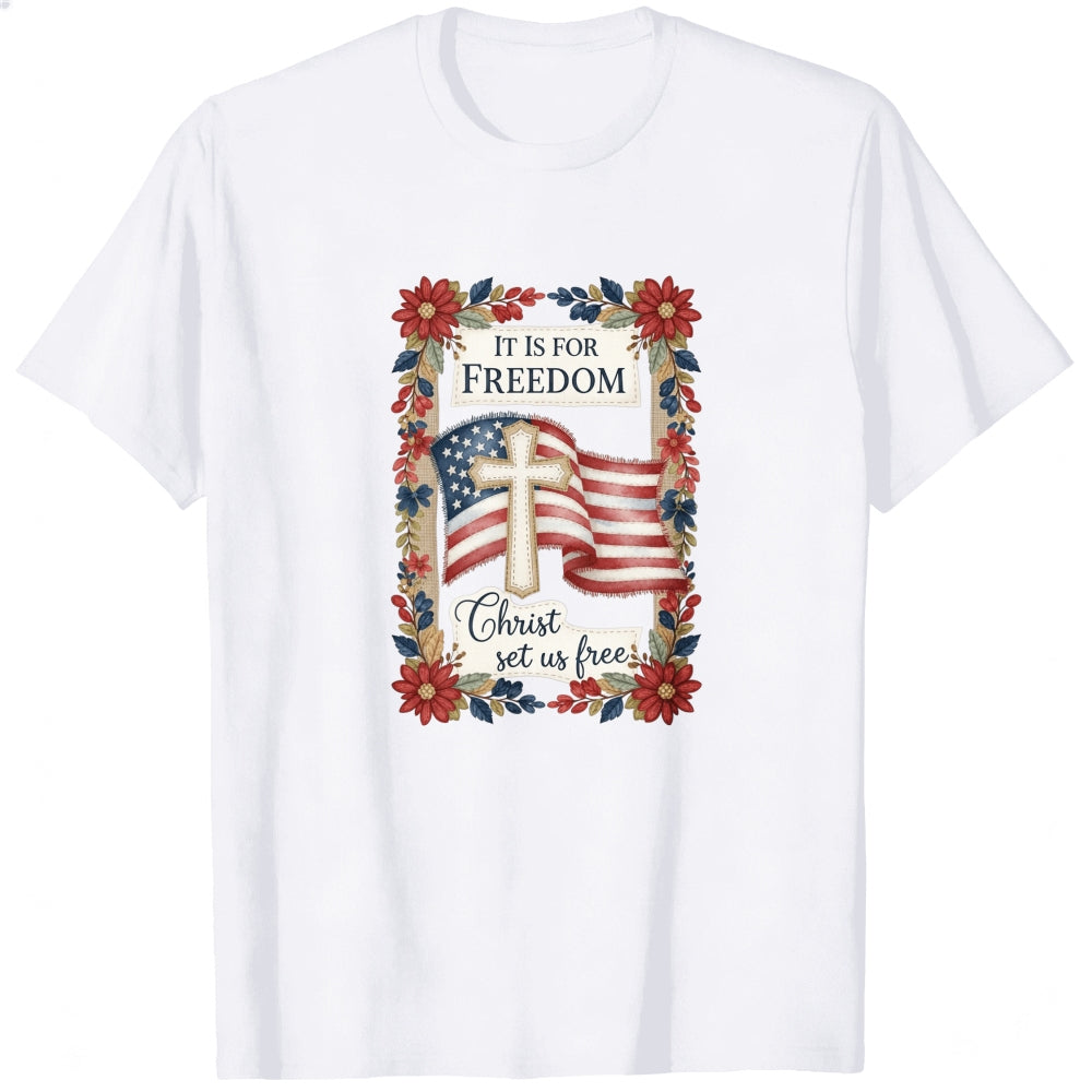 Patriotic Christian Design Classic T-Shirt With American Flag And Cross Motif