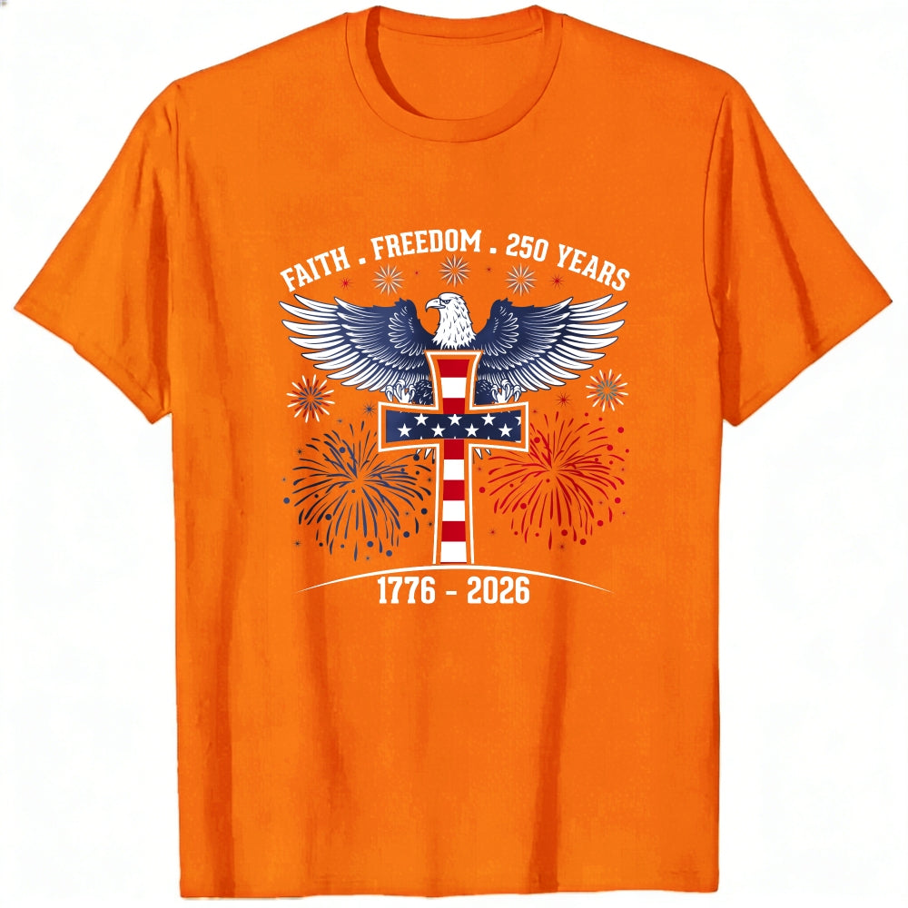Patriotic Eagle And Cross Design Classic T-Shirt Faith Freedom 250 Years 1776 2026