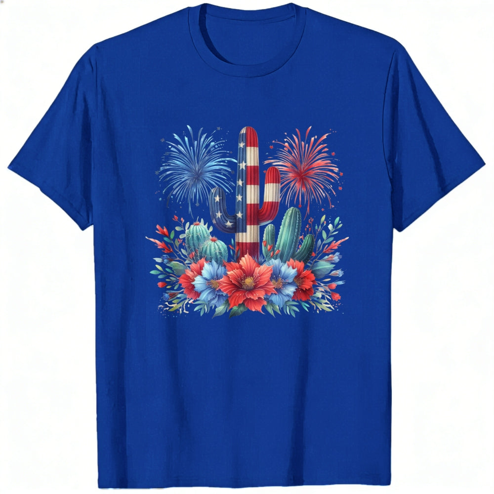 American Flag Cactus And Flowers Classic T-Shirt