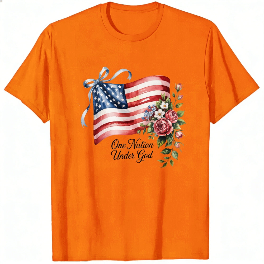 Patriotic American Flag Floral Design Classic T-Shirt One Nation Under God
