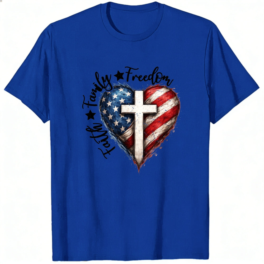 Patriotic Heart With Cross And American Flag Classic T-Shirt Family Freedom