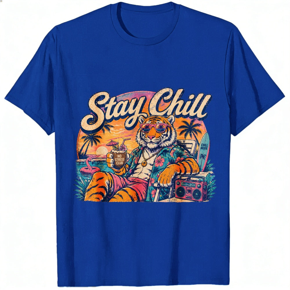 Retro Vintage Style Classic T-Shirt Stay Chill Tiger Beach Sunset Graphic