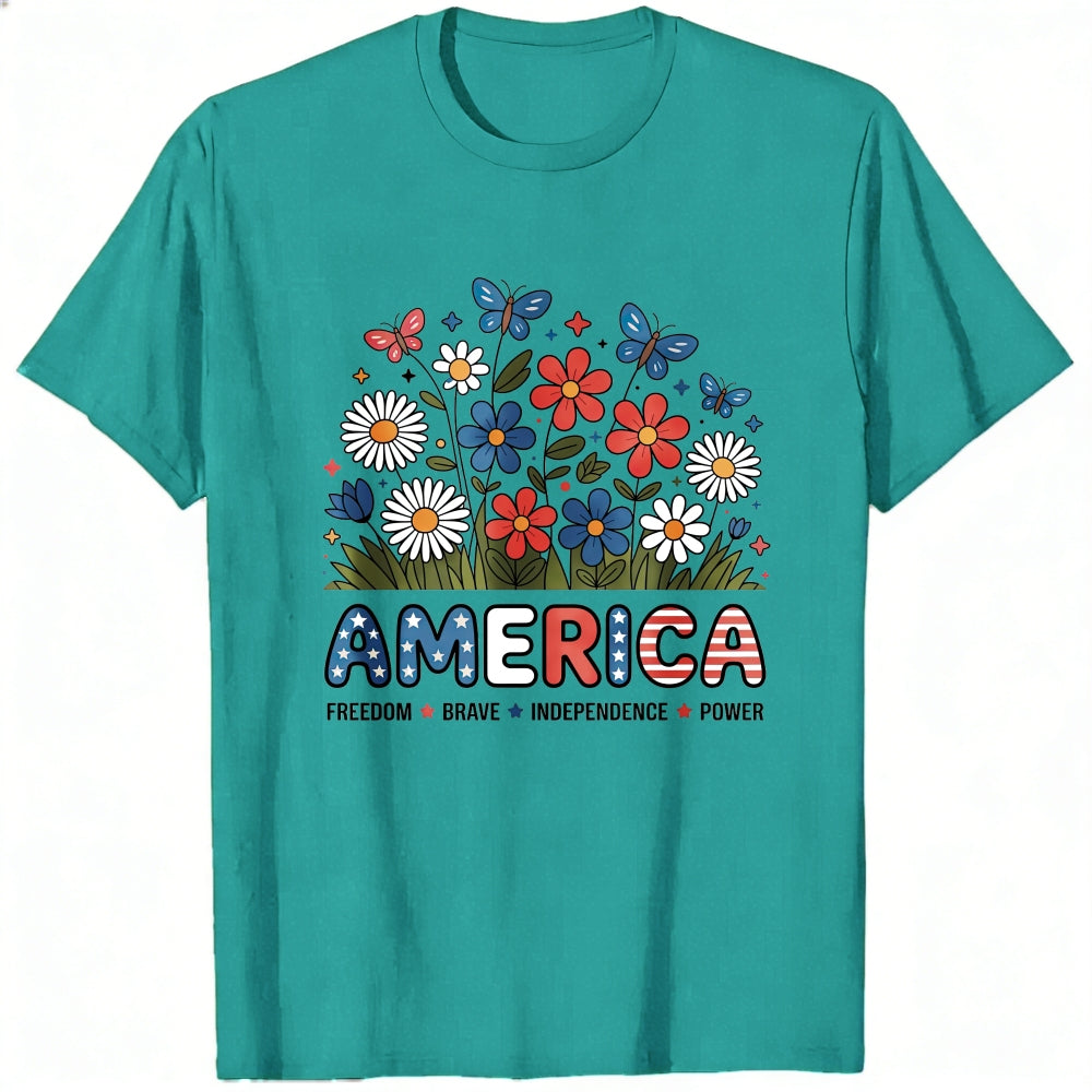Floral Americana Design Classic T-Shirt America Freedom Brave Independence Power