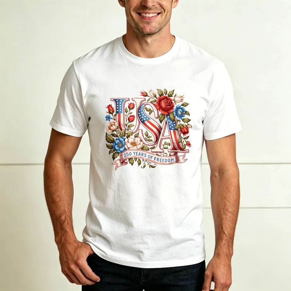 Patriotic Floral Usa 250 Years Of Freedom Classic T-Shirt