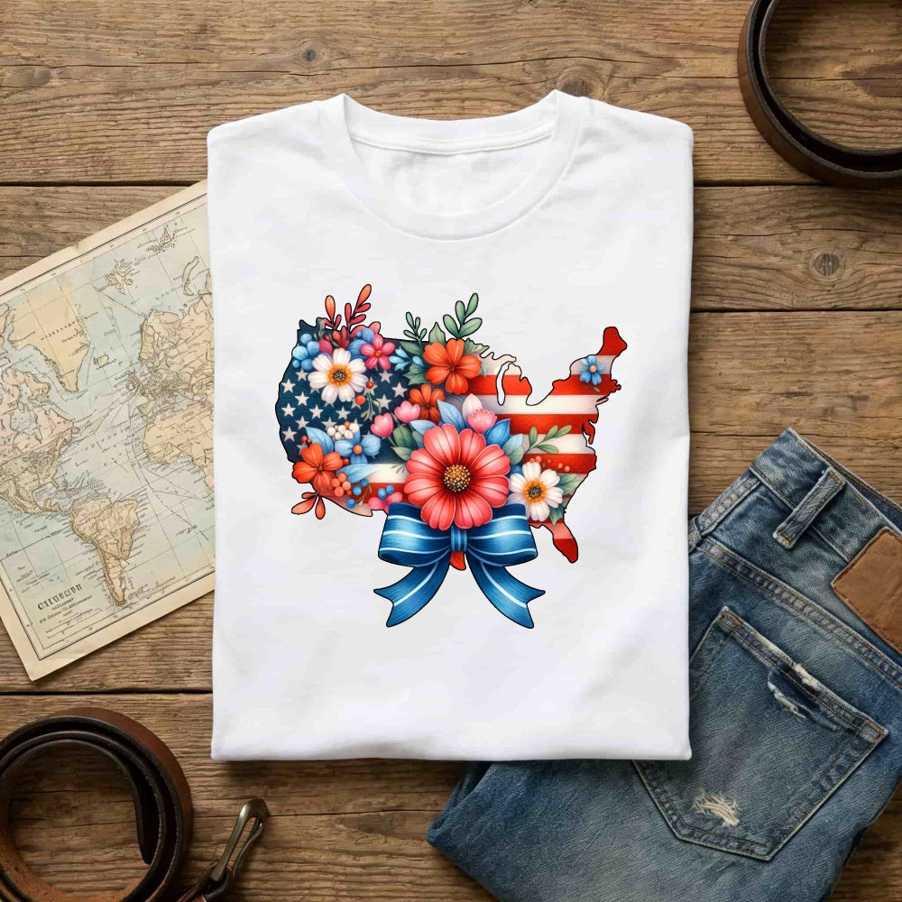 Patriotic Floral Usa Map Classic T-Shirt