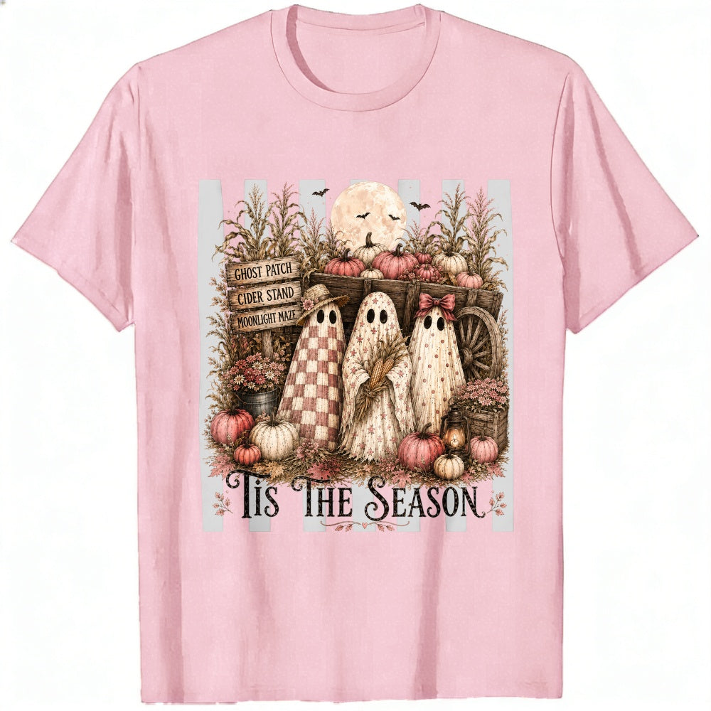 Vintage Halloween Ghosts Pumpkins Wagon Classic T-Shirt Tis The Season Autumn Decor
