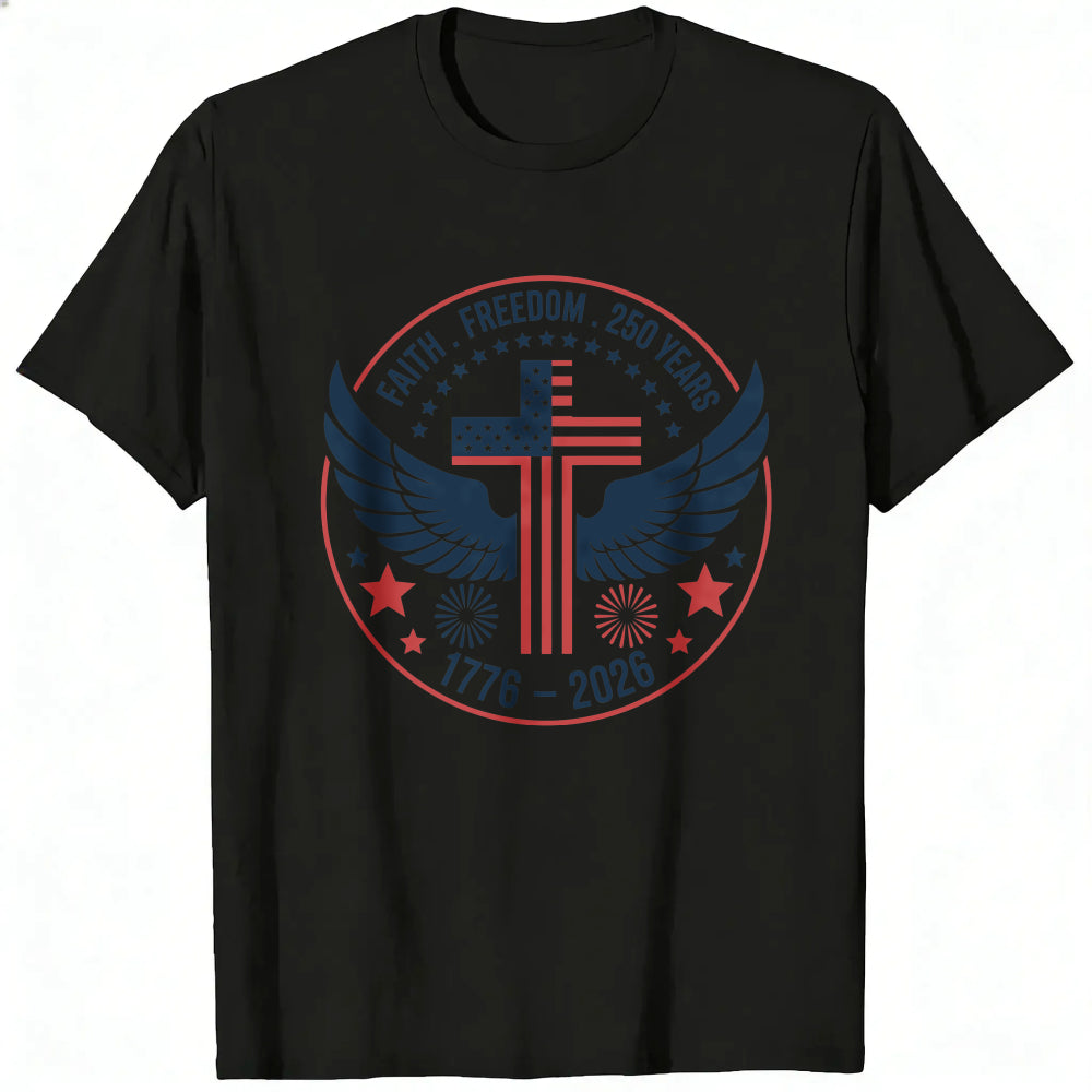 Patriotic American Flag Cross Wings Classic T-Shirt Faith Freedom 250 Years 1776 2026