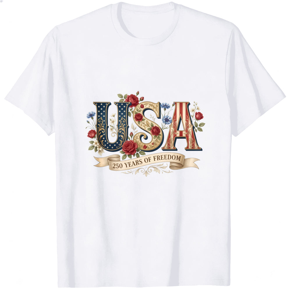 Patriotic Floral Usa 250 Years Of Freedom Classic T-Shirt