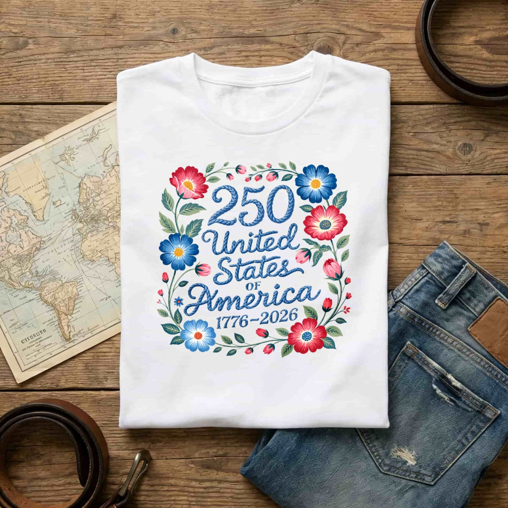 Patriotic Floral Design Classic T-Shirt 250 United States Of America 1776 2026