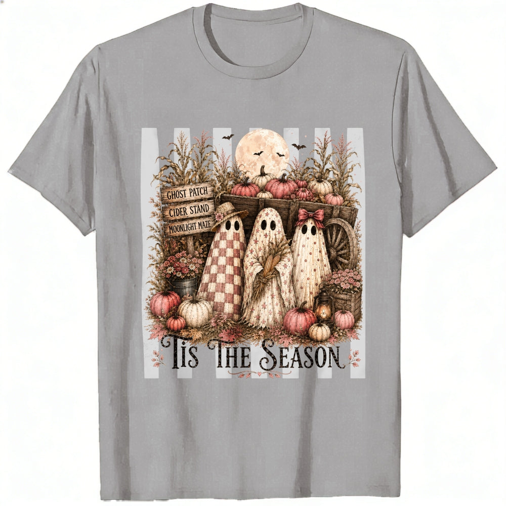 Vintage Halloween Ghosts Pumpkins Wagon Classic T-Shirt Tis The Season Autumn Decor