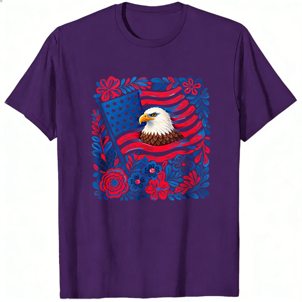 Patriotic Eagle And American Flag Floral Design Classic T-Shirt