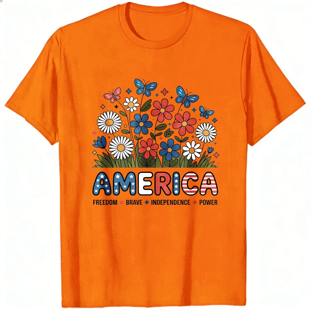 Floral Americana Design Classic T-Shirt America Freedom Brave Independence Power