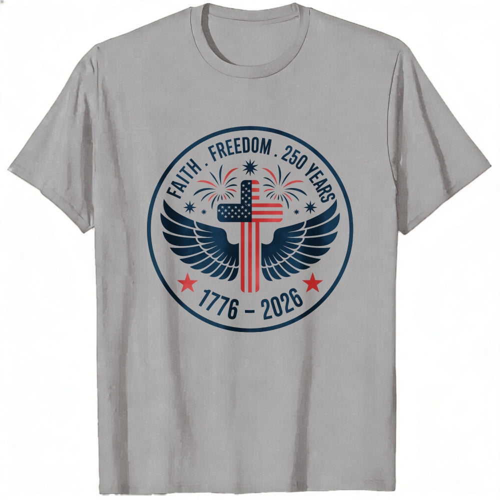Patriotic American Flag Cross Wings Classic T-Shirt Faith Freedom 250 Years 1776 2026