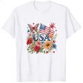 Patriotic Floral Design Classic T-Shirt Usa Flag And Flowers