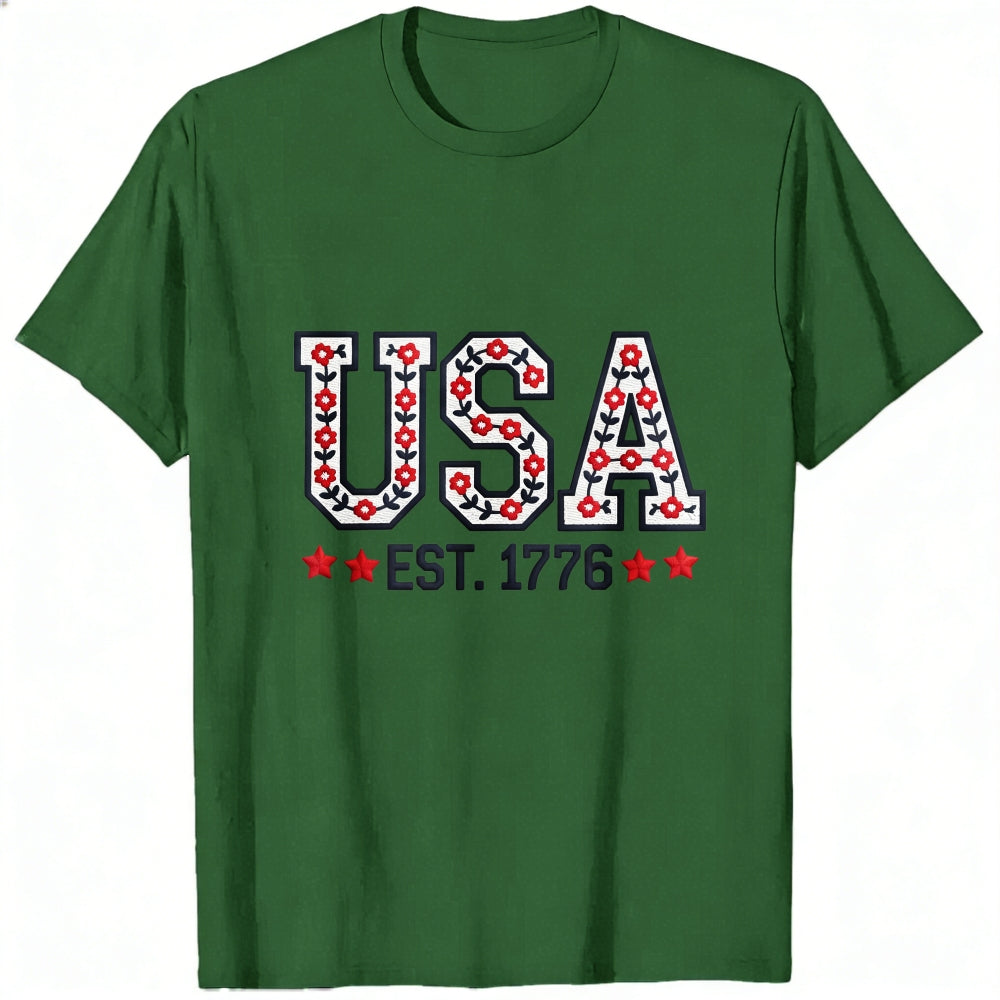 Patriotic Floral Usa Est 1776 Classic T-Shirt