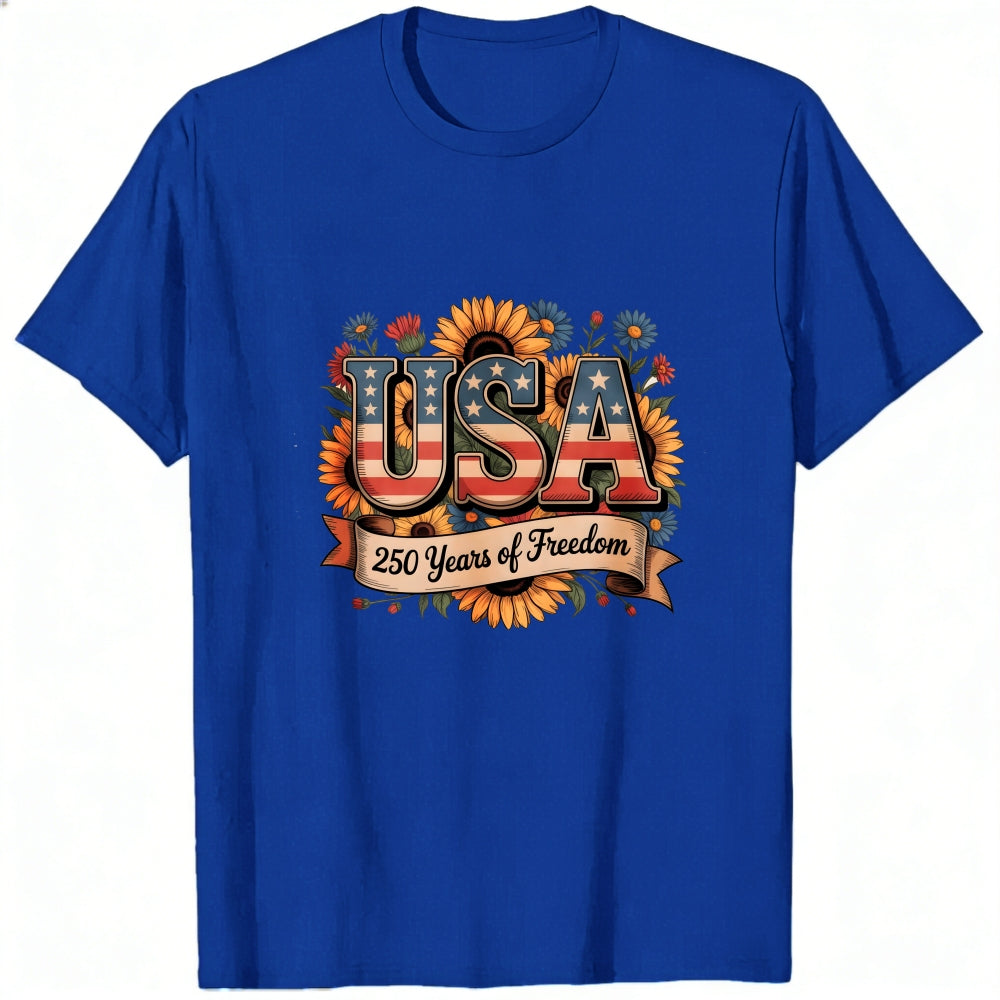 Patriotic Floral Design Classic T-Shirt Usa 250 Years Of Freedom