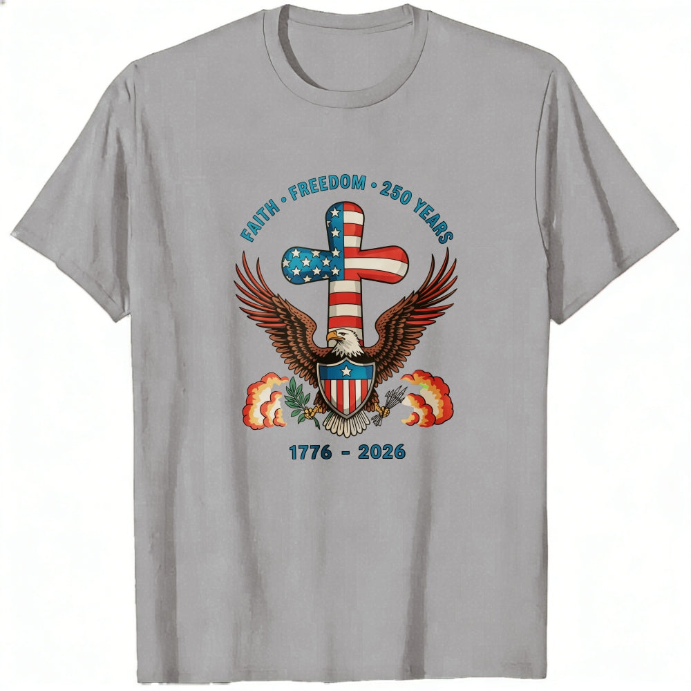 Patriotic Eagle Cross Design Classic T-Shirt Faith Freedom 250 Years 1776 2026