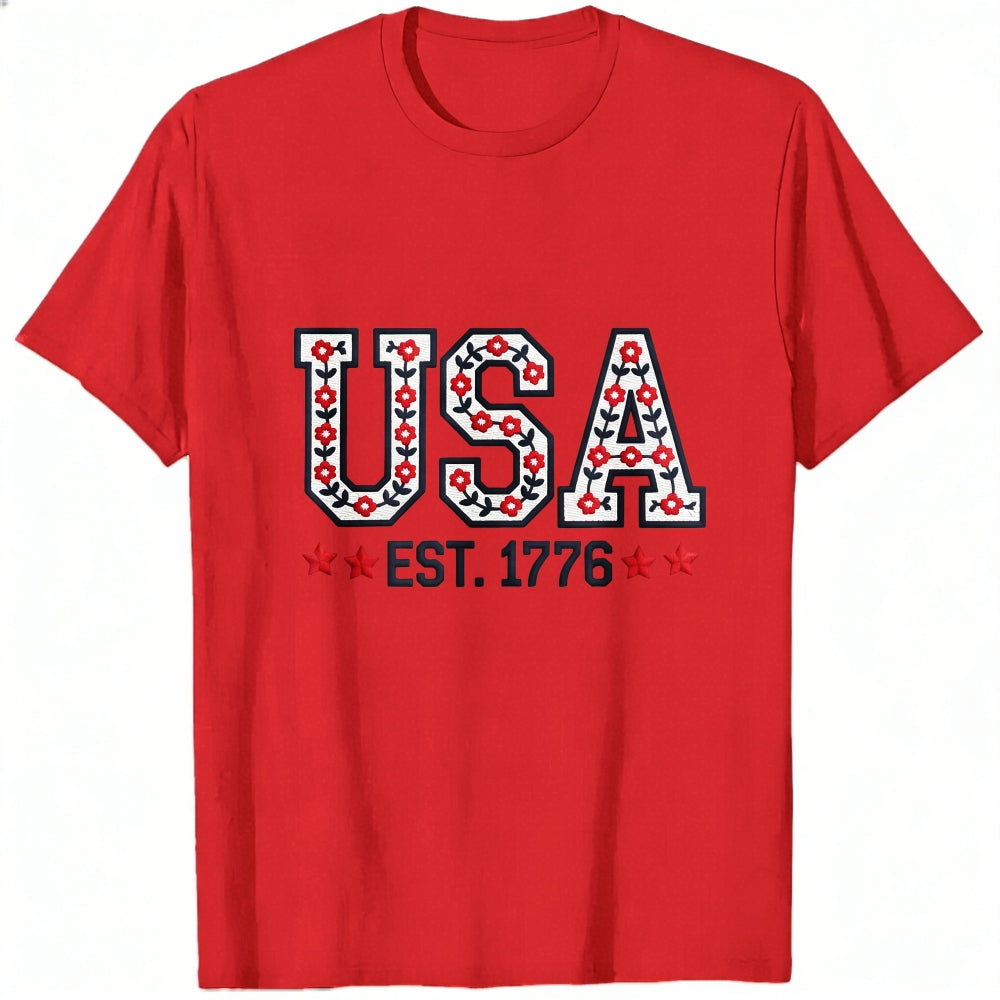 Patriotic Floral Usa Est 1776 Classic T-Shirt