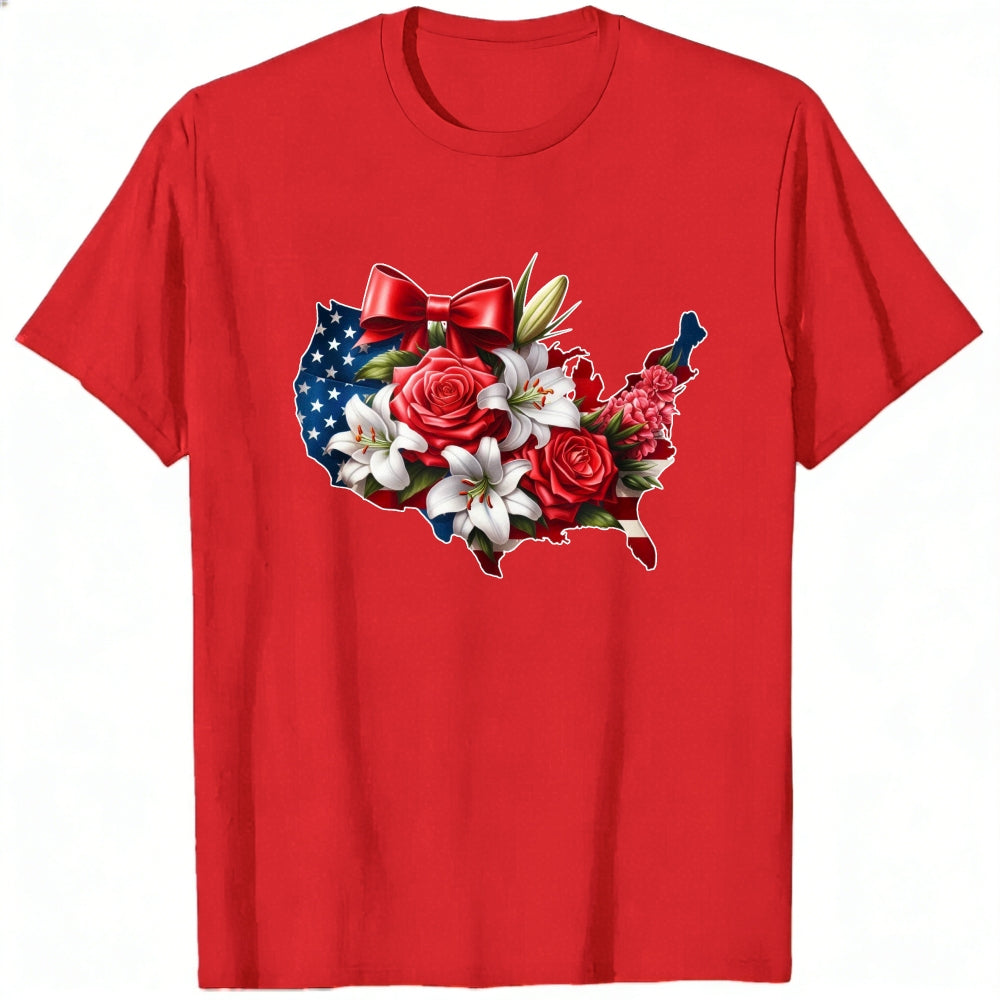 Patriotic Floral Usa Map Classic T-Shirt