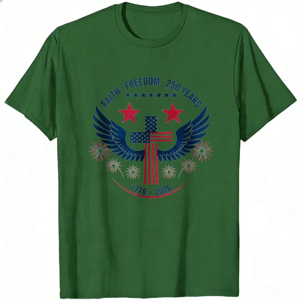 Patriotic American Flag Cross Wings Classic T-Shirt Faith Freedom 250 Years 1776 2026