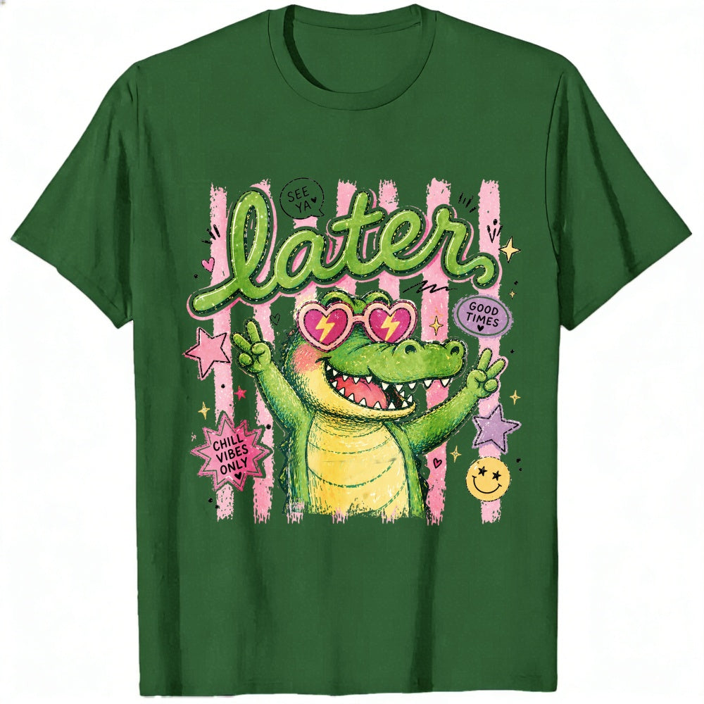 Cute Retro Style Classic T-Shirt See You Later Alligator With Heart Sunglasses And Good Vibes Only T