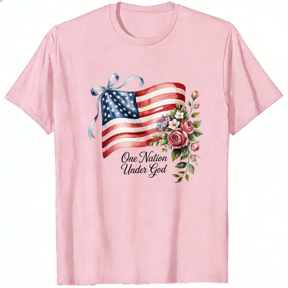 Patriotic American Flag Floral Design Classic T-Shirt One Nation Under God