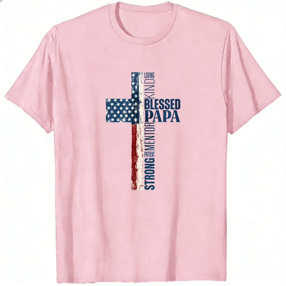 American Flag Cross Design Classic T-Shirt Blessed Papa Patriotic Christian Theme
