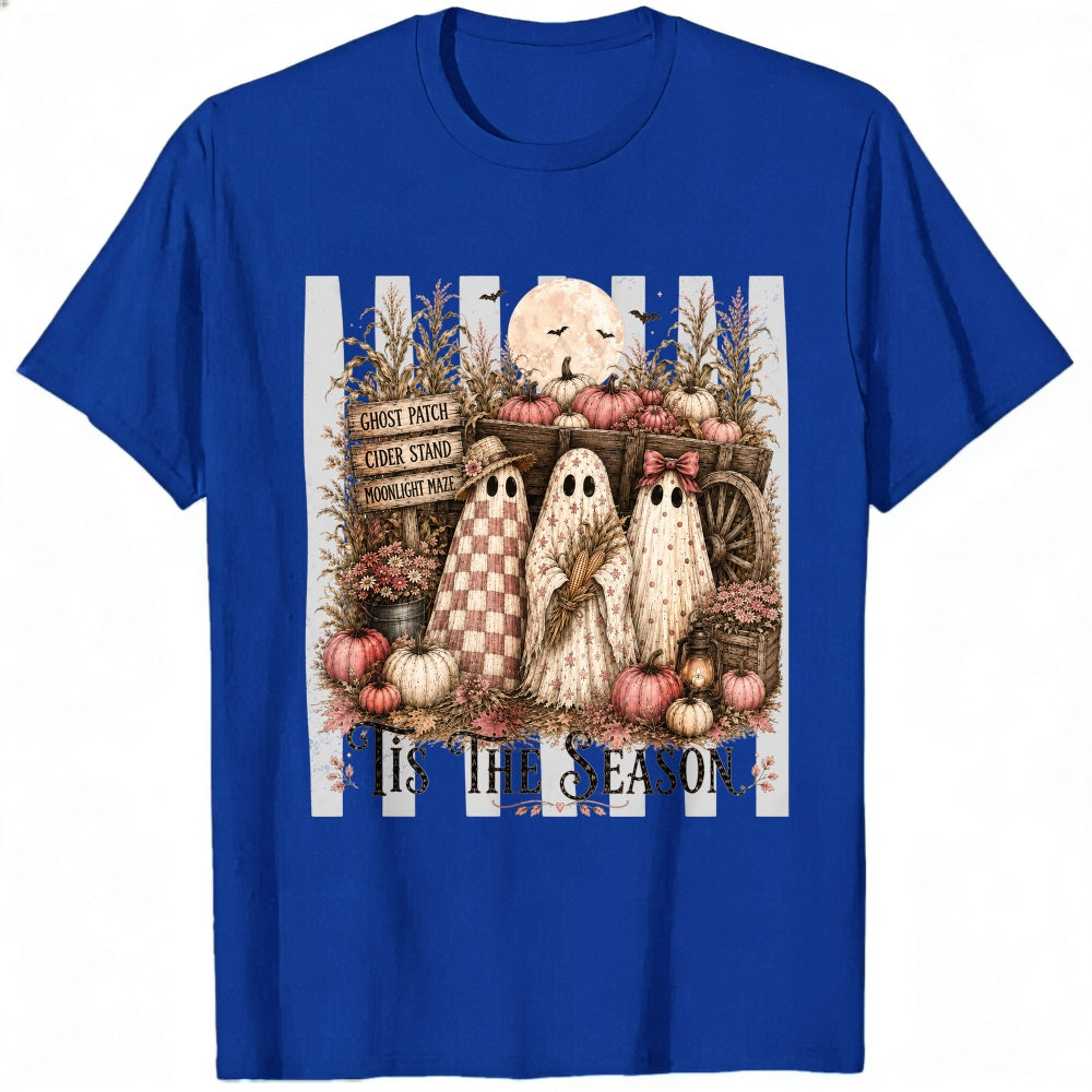 Vintage Halloween Ghosts Pumpkins Wagon Classic T-Shirt Tis The Season Autumn Decor