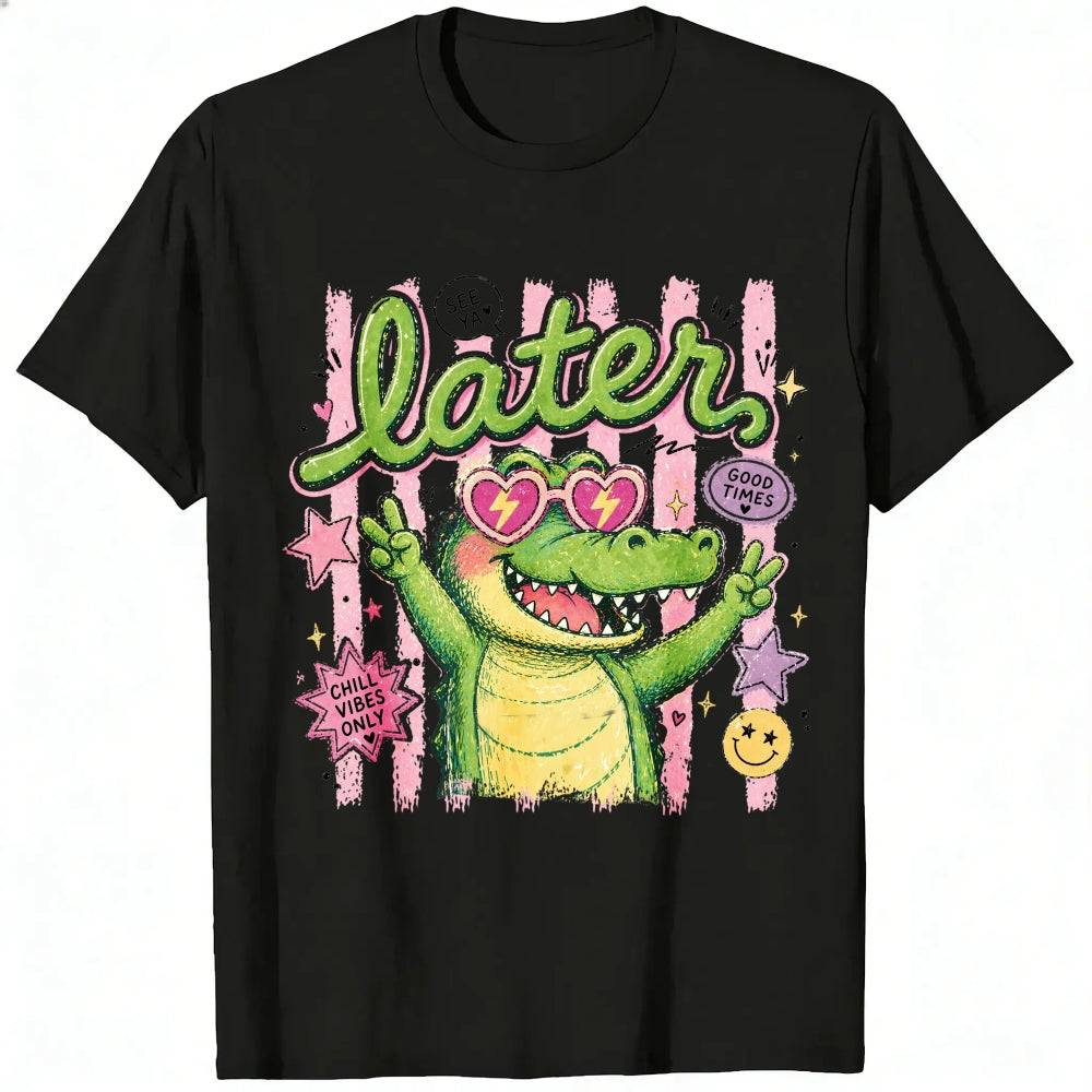 Cute Retro Style Classic T-Shirt See You Later Alligator With Heart Sunglasses And Good Vibes Only T