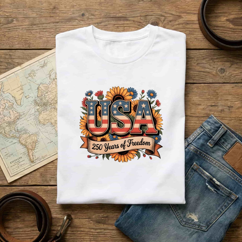 Patriotic Floral Design Classic T-Shirt Usa 250 Years Of Freedom