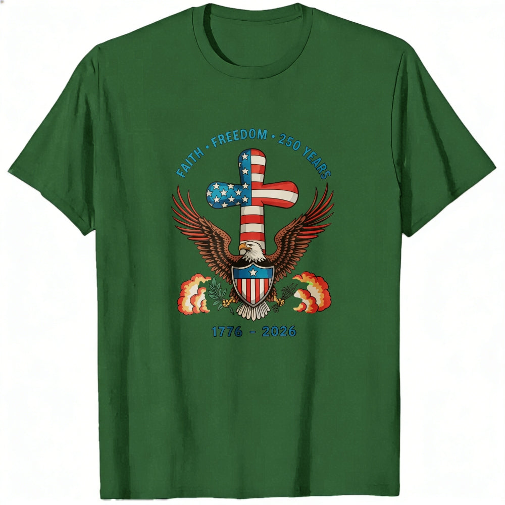 Patriotic Eagle Cross Design Classic T-Shirt Faith Freedom 250 Years 1776 2026