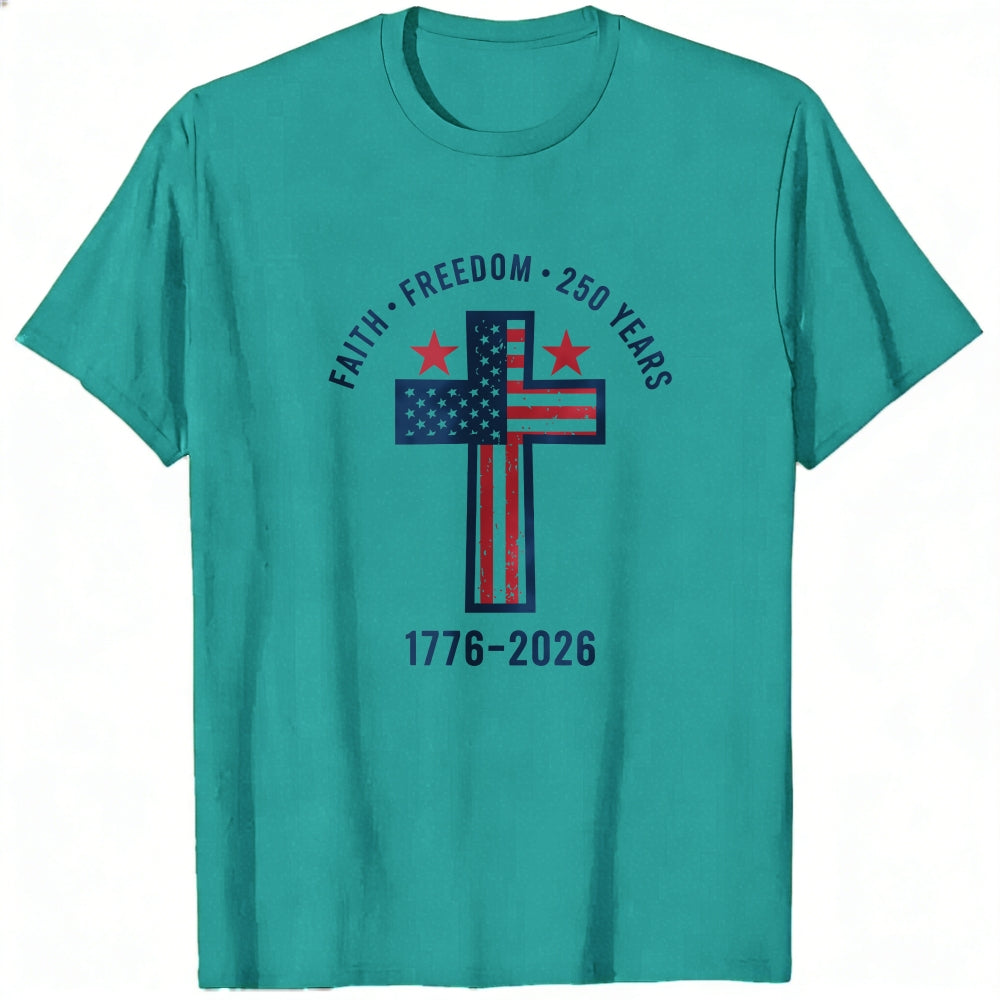 Patriotic Cross Design Classic T-Shirt Faith Freedom 250 Years 1776 2026