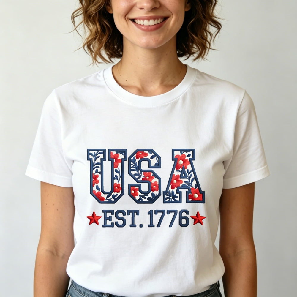 Patriotic Floral Usa Est 1776 Classic T-Shirt