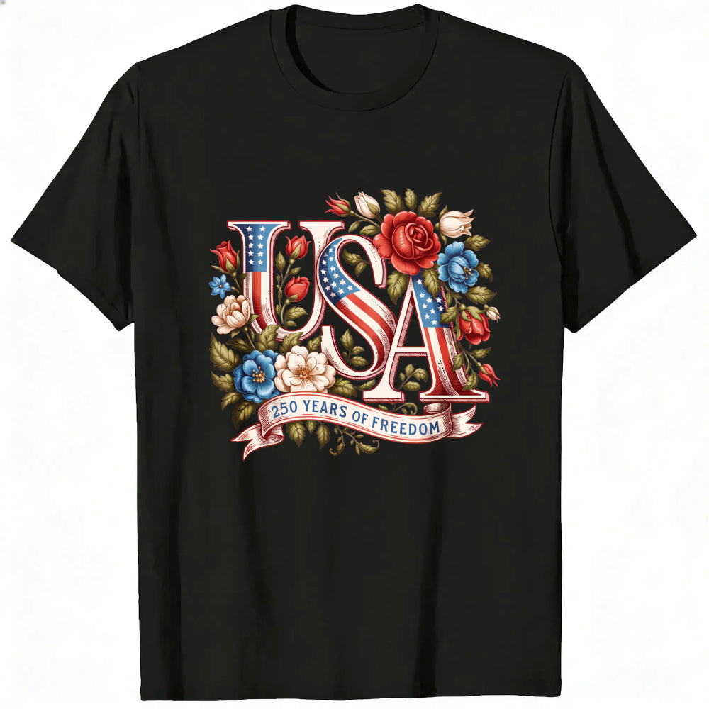 Patriotic Floral Usa 250 Years Of Freedom Classic T-Shirt