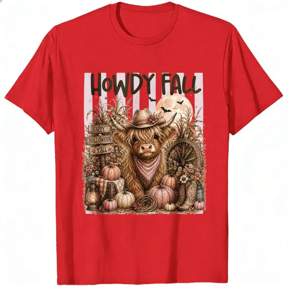 Rustic Farmhouse Halloween Highland Cow Classic T-Shirt Howdy Fall Pumpkin Harvest Autumn Design