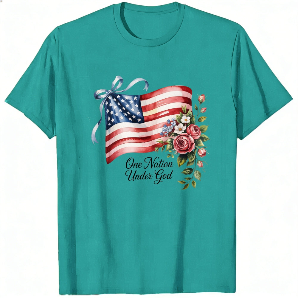 Patriotic American Flag Floral Design Classic T-Shirt One Nation Under God
