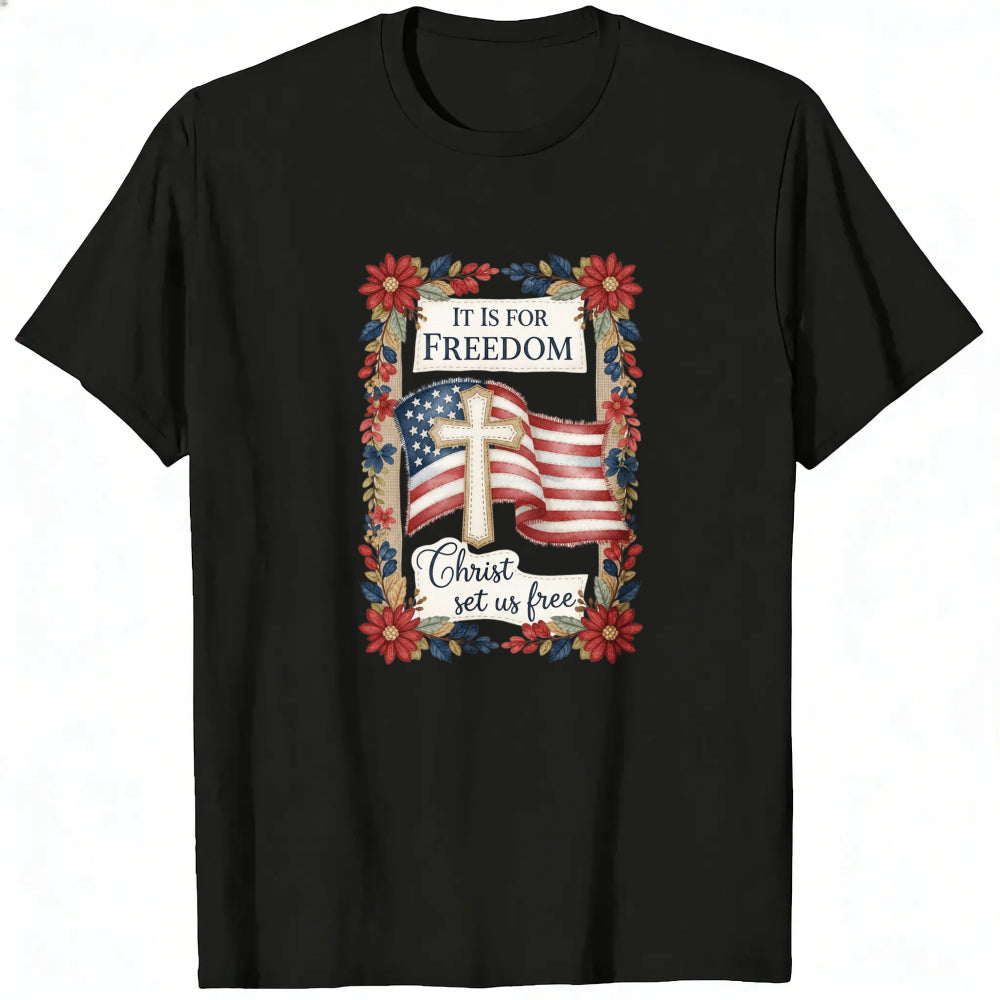 Patriotic Christian Design Classic T-Shirt With American Flag And Cross Motif