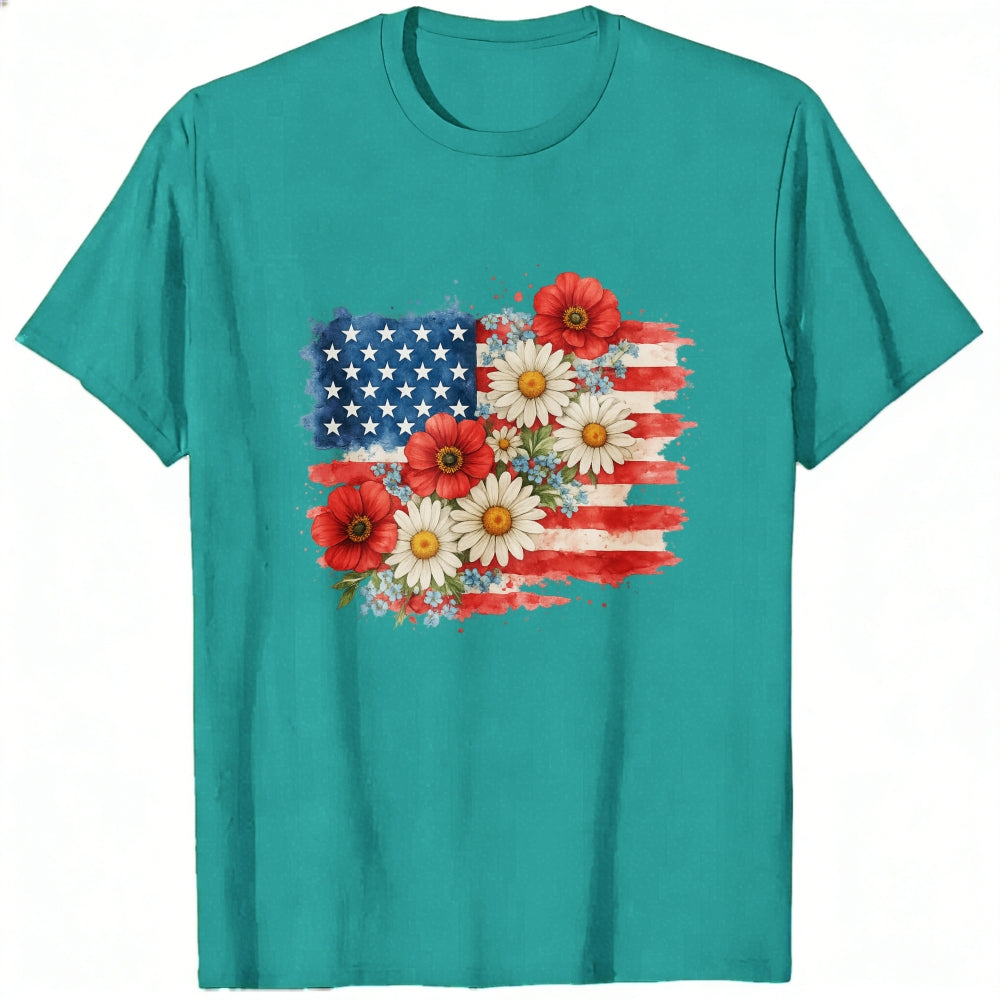 American Flag Floral Design Classic T-Shirt