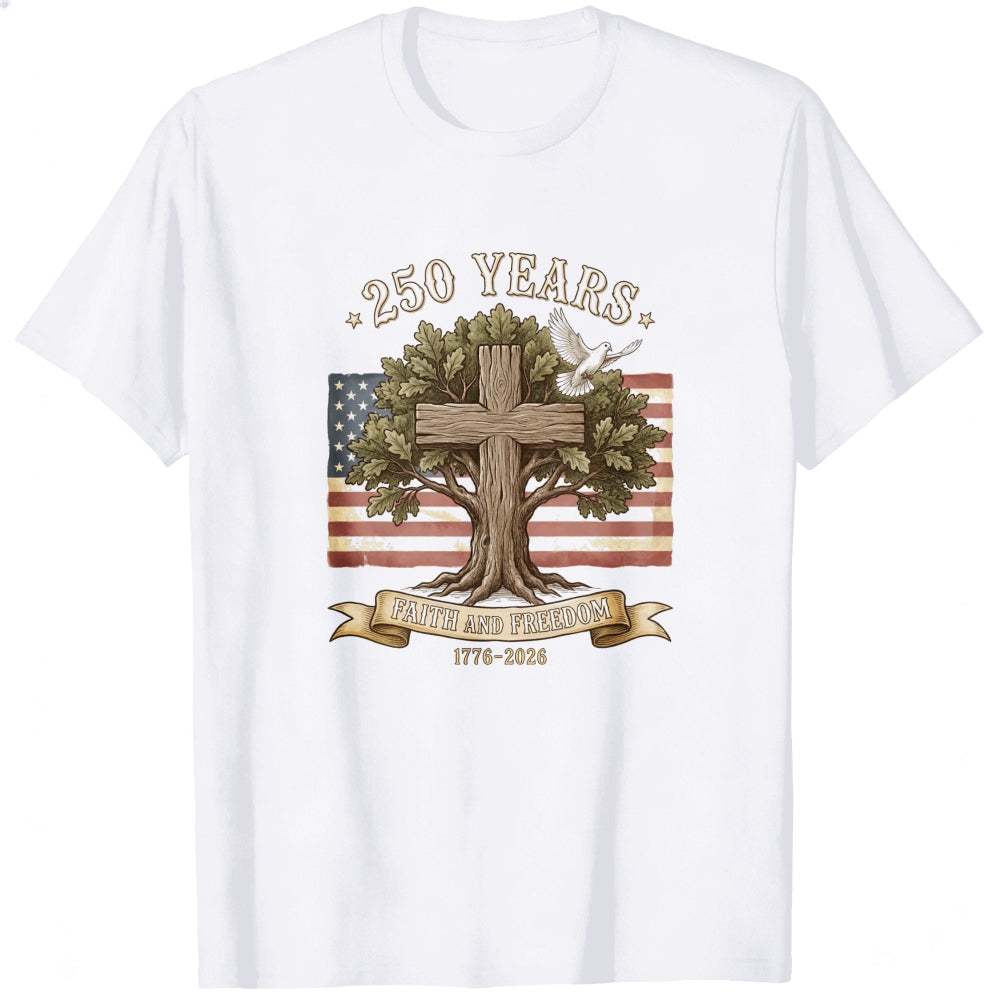 Patriotic American Flag Tree Cross Classic T-Shirt Faith And Freedom 250 Years 1776 2026