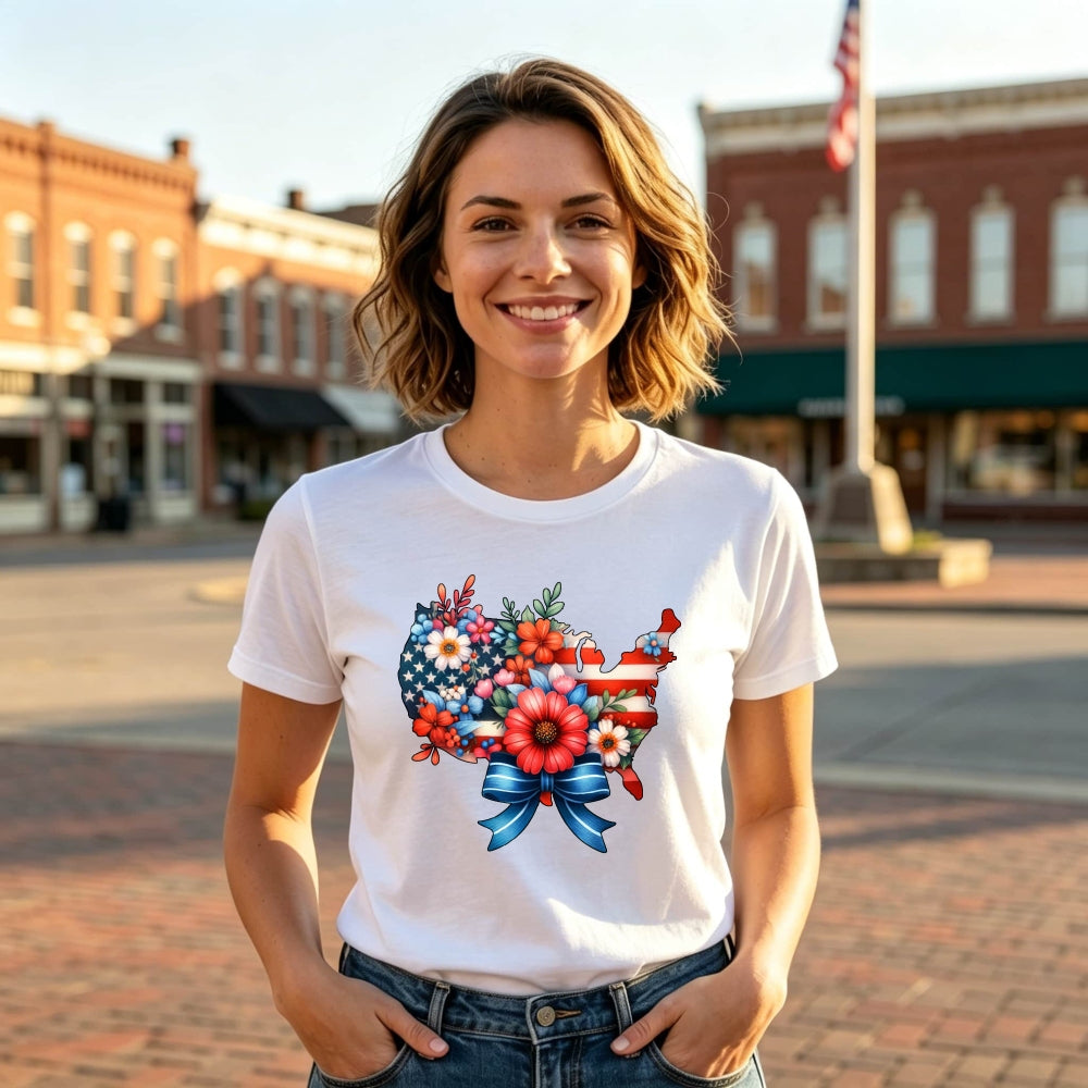 Patriotic Floral Usa Map Classic T-Shirt