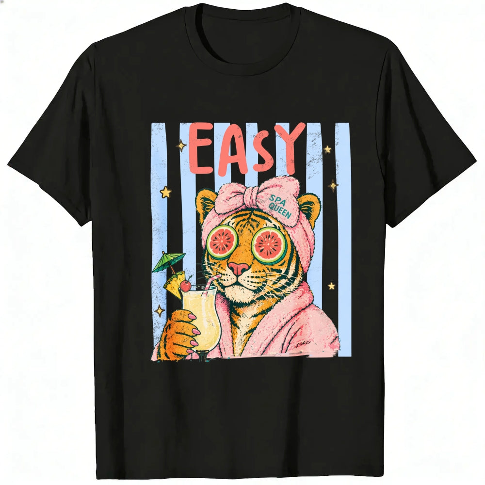 Retro Vintage Style Classic T-Shirt Easy Tiger In Robe With Cocktail And Watermelon Sunglasses