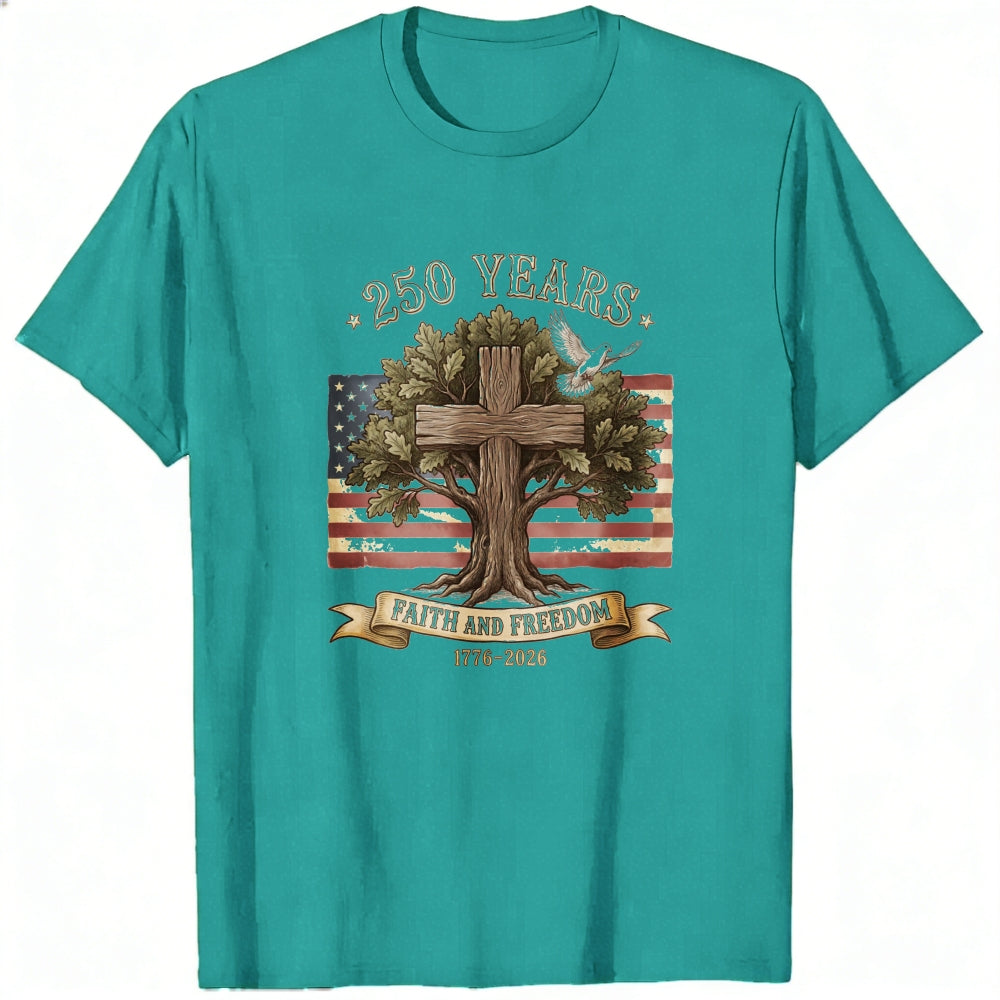Patriotic American Flag Tree Cross Classic T-Shirt Faith And Freedom 250 Years 1776 2026